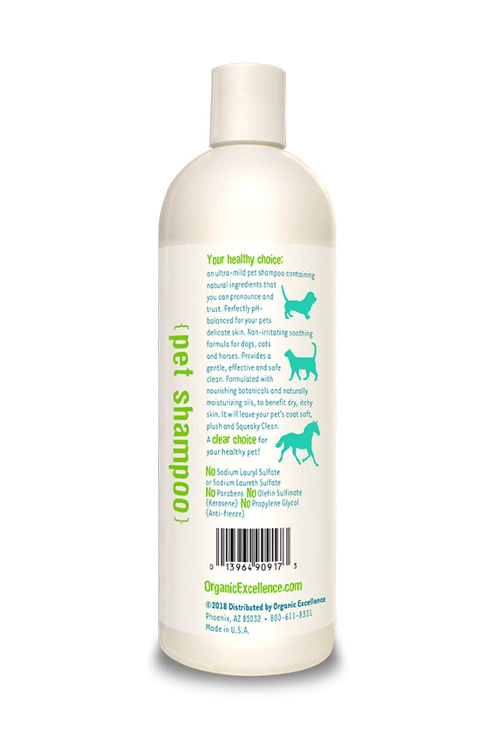 Organic Excellence Mild Dog Shampoo, Great for All Pets: Dogs, Puppies, Cats, Horses, Formulated for Sensitive Skin, Made with Aloe and Nourishing Botanicals - 16oz - dailyvitalstore