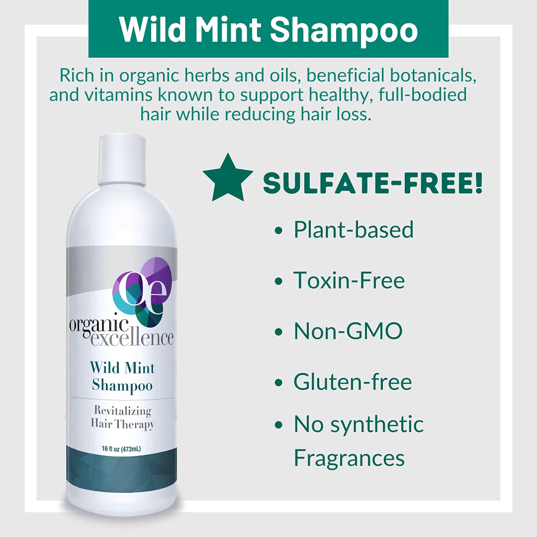 Organic Excellence Natural Organic Shampoo, Wild Mint & Rosemary, Chemical Free, Plant-Based, Toxin-Free, Cruelty-Free, Certified Herbs & Oils For Healthy Full-Bodied Hair 16 fl. oz - dailyvitalstore