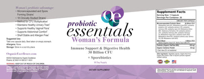 Organic Excellence Probiotics for Women – 30 Billion CFU 18 Strains Prebiotics & Sporebiotics – Gut, Vaginal, Digestive, Immune & Urinary Tract Support – 30 Capsules - dailyvitalstore