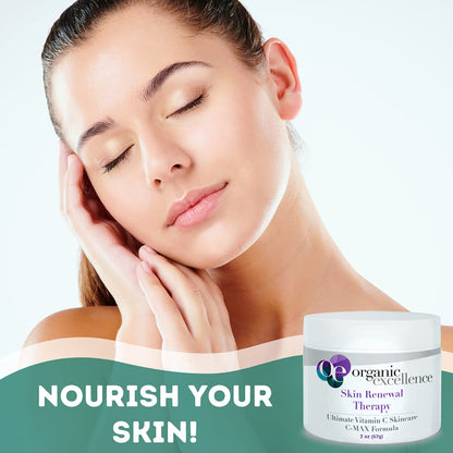 Organic Excellence Skin Renewal Therapy, Vitamin C Face & Neck Cream, Moisturizer to Stimulate Collagen Production and Increase Skin Cell Renewal, Organic Natural Non-Toxic Cruelty-Free 2 oz (57g) - dailyvitalstore
