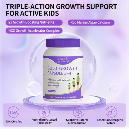 Organic Garden Natural Height Support Supplement for Teens & Young Adults - Bone Health & Growth Aid with L-Lysine, Red Algae Calcium, 19 Nutrients - 90 Capsules - dailyvitalstore