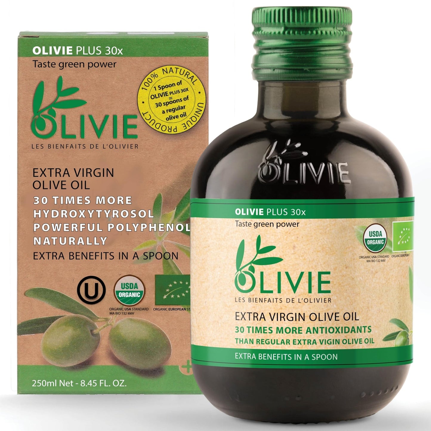 Organic High Polyphenol Extra Virgin Olive Oil, 30x More Hydroxytyrosol, Polyphenols 1250 mg/kg & Antioxidants, Research-Backed, OLIVIE PLUS 30X, Pure Cold Pressed EVOO - dailyvitalstore