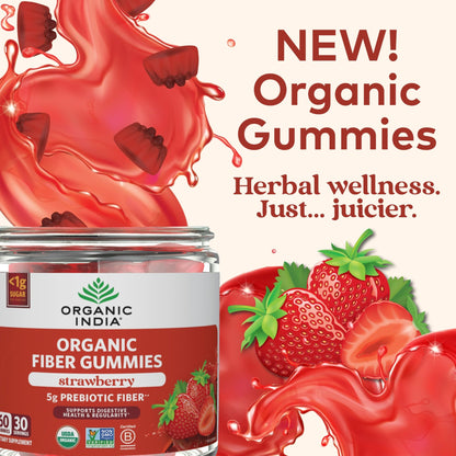 ORGANIC INDIA Fiber Gummies for Adults - Prebiotic Fiber, Dietary Supplement, Digestive Health for Men & Women, Vegan, Low Sugar - dailyvitalstore