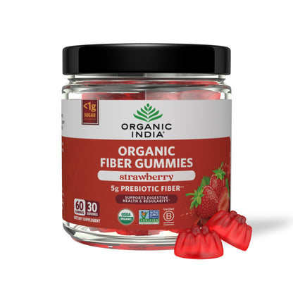 ORGANIC INDIA Fiber Gummies for Adults - Prebiotic Fiber, Dietary Supplement, Digestive Health for Men & Women, Vegan, Low Sugar - dailyvitalstore
