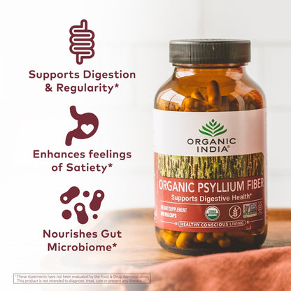 ORGANIC INDIA Psyllium Husk Capsules - Fiber Supplement, Healthy Elimination - Vegan, Keto Friendly, Gluten-Free, USDA Certified Organic, Non-GMO - dailyvitalstore