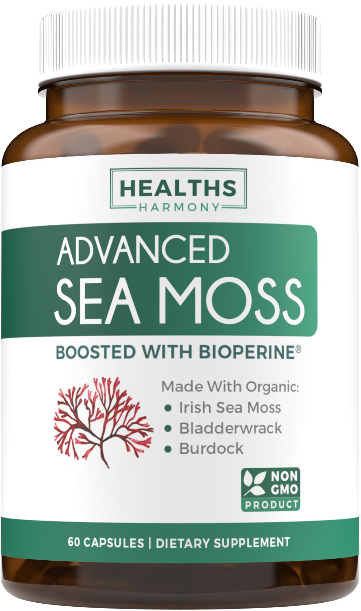 Organic Irish Sea Moss Capsules - Organic Sea Moss Capsules with Bladderwrack Burdock Root and Black Pepper Extract for Enhanced Absorption - Vegan Non-GMO & Made in the USA (1 Month Supply) - dailyvitalstore