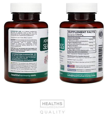 Organic Irish Sea Moss Capsules - Organic Sea Moss Capsules with Bladderwrack Burdock Root and Black Pepper Extract for Enhanced Absorption - Vegan Non-GMO & Made in the USA (1 Month Supply) - dailyvitalstore
