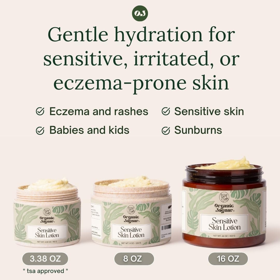 Organic Jaguar Natural Body Lotion for Sensitive Skin, Scent Free, Sulfate & Paraben Free Body Care, Moisturizer With Essential Oils, Vitamin E Oil, Beeswax, Extra Virgin Olive Oil, Raw Honey, 8 oz - dailyvitalstore