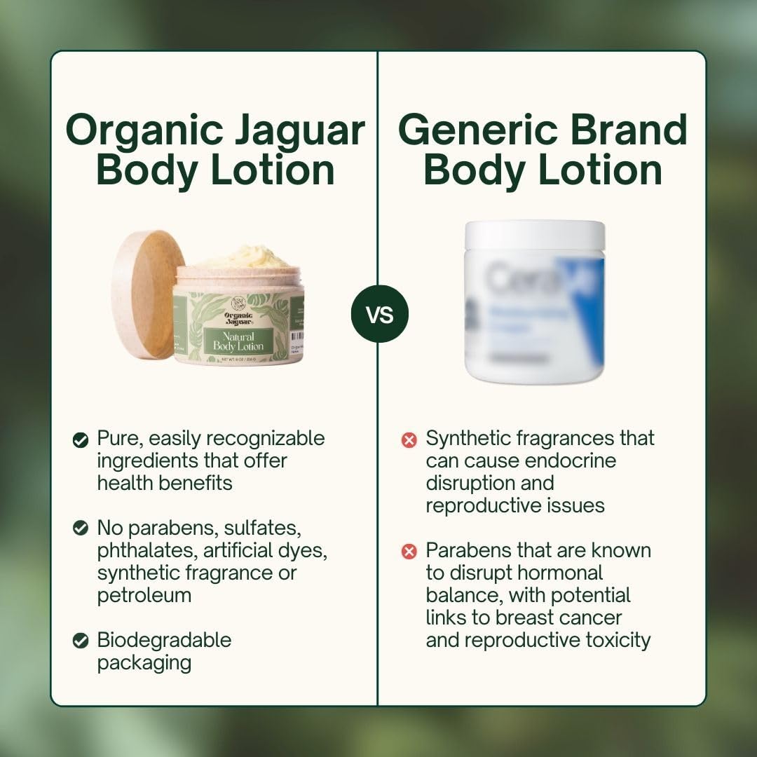 Organic Jaguar Natural Body Lotion for Sensitive Skin, Scent Free, Sulfate & Paraben Free Body Care, Moisturizer With Essential Oils, Vitamin E Oil, Beeswax, Extra Virgin Olive Oil, Raw Honey, 8 oz - dailyvitalstore