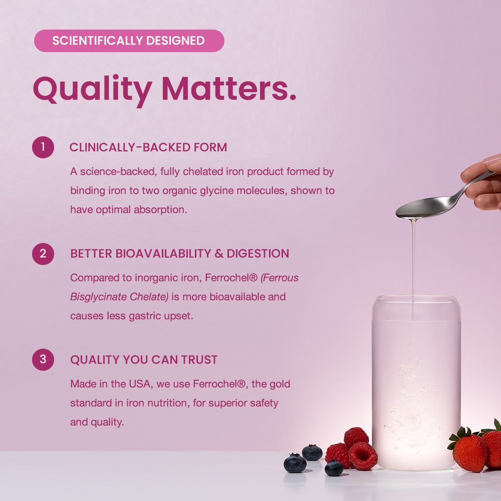 Organic Liquid Iron Supplement for Women, Men & Kids with Vitamin C | Sugar Free Natural Berry Flavor Non Constipating Vegan Ferrochel - dailyvitalstore