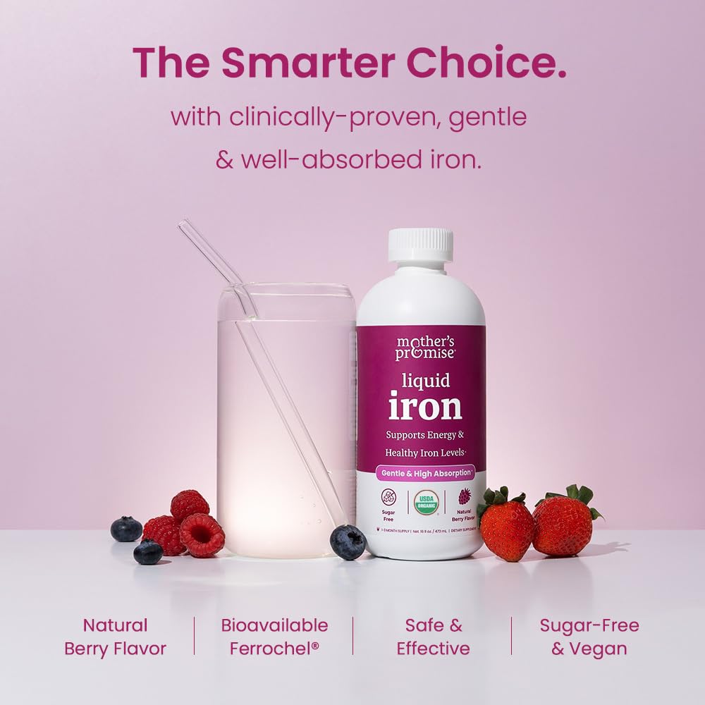 Organic Liquid Iron Supplement for Women, Men & Kids with Vitamin C | Sugar Free Natural Berry Flavor Non Constipating Vegan Ferrochel - dailyvitalstore