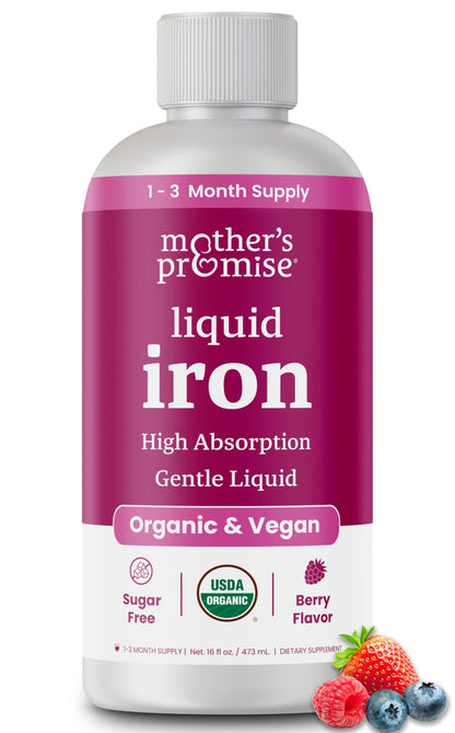 Organic Liquid Iron Supplement for Women, Men & Kids with Vitamin C | Sugar Free Natural Berry Flavor Non Constipating Vegan Ferrochel - dailyvitalstore