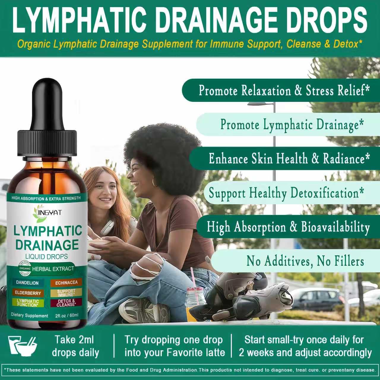 Organic Lymphatic Drainage Drops | 17-in-1 Lymphatic Drainage Supplement | Echinacea,Elderberry,Dandelion | High Absorption Liposomal Lymphatic Drainage for Immune Support,Lymph Cleanse&Detox,2 fl oz - dailyvitalstore