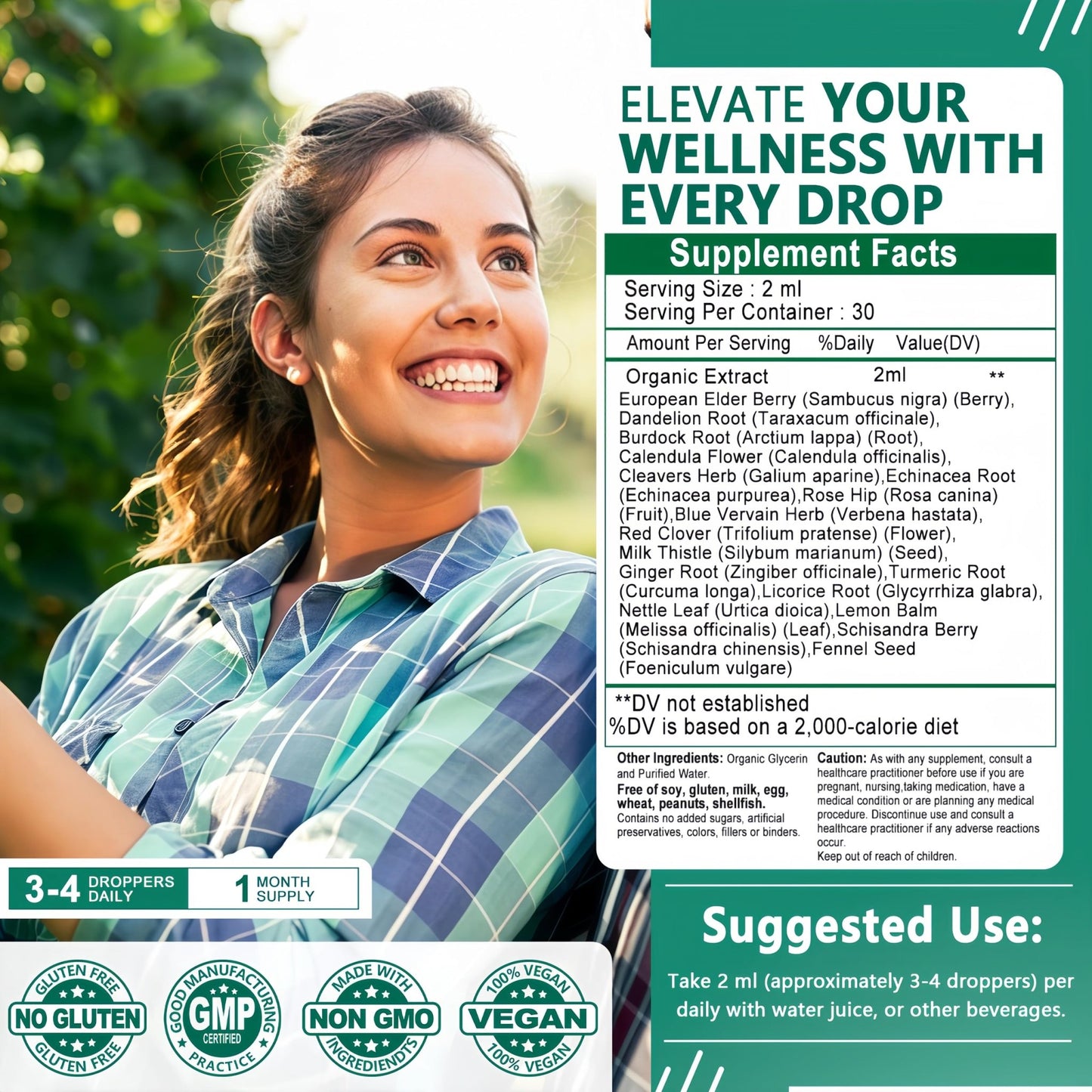 Organic Lymphatic Drainage Drops | 17-in-1 Lymphatic Drainage Supplement | Echinacea,Elderberry,Dandelion | High Absorption Liposomal Lymphatic Drainage for Immune Support,Lymph Cleanse&Detox,2 fl oz - dailyvitalstore