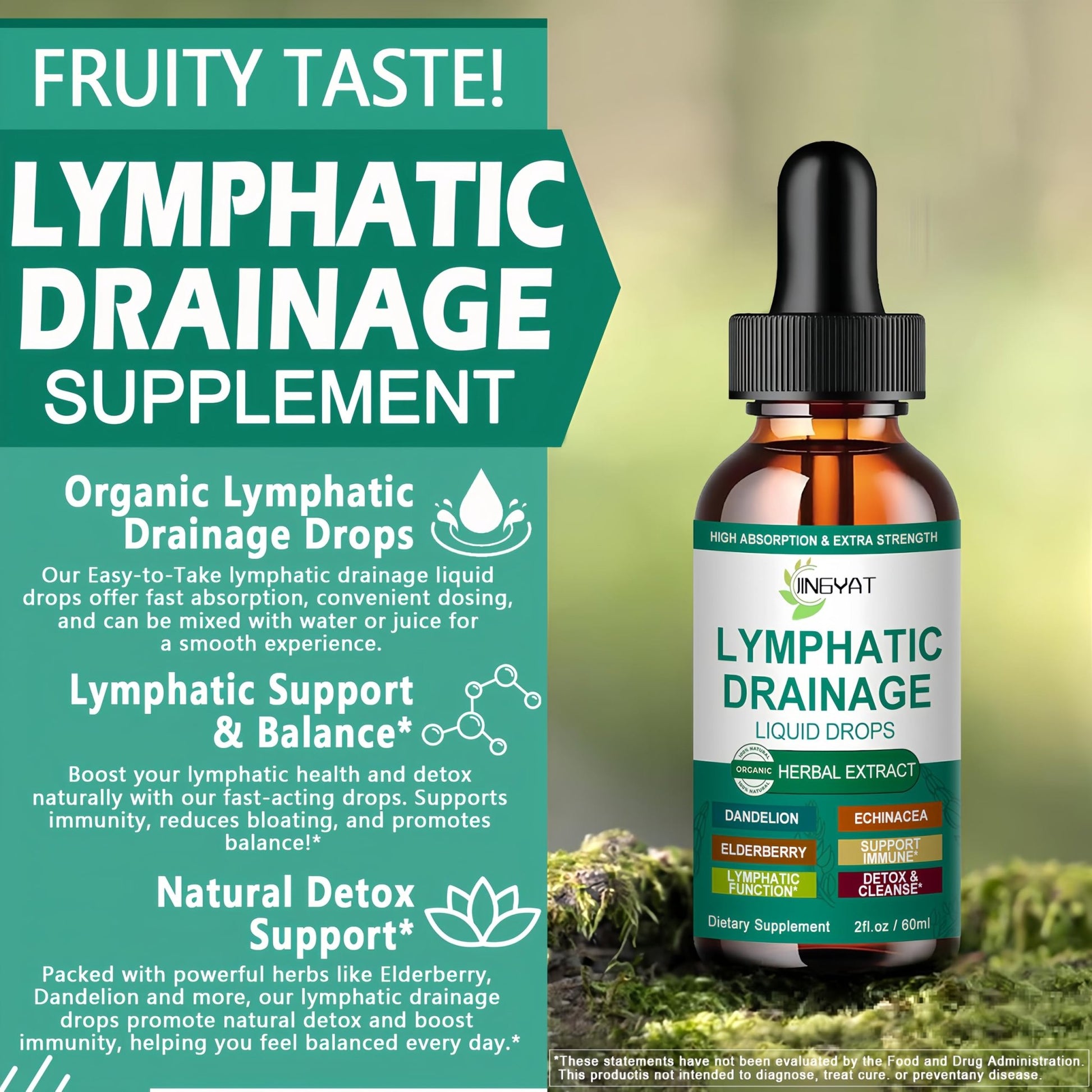 Organic Lymphatic Drainage Drops | 17-in-1 Lymphatic Drainage Supplement | Echinacea,Elderberry,Dandelion | High Absorption Liposomal Lymphatic Drainage for Immune Support,Lymph Cleanse&Detox,2 fl oz - dailyvitalstore