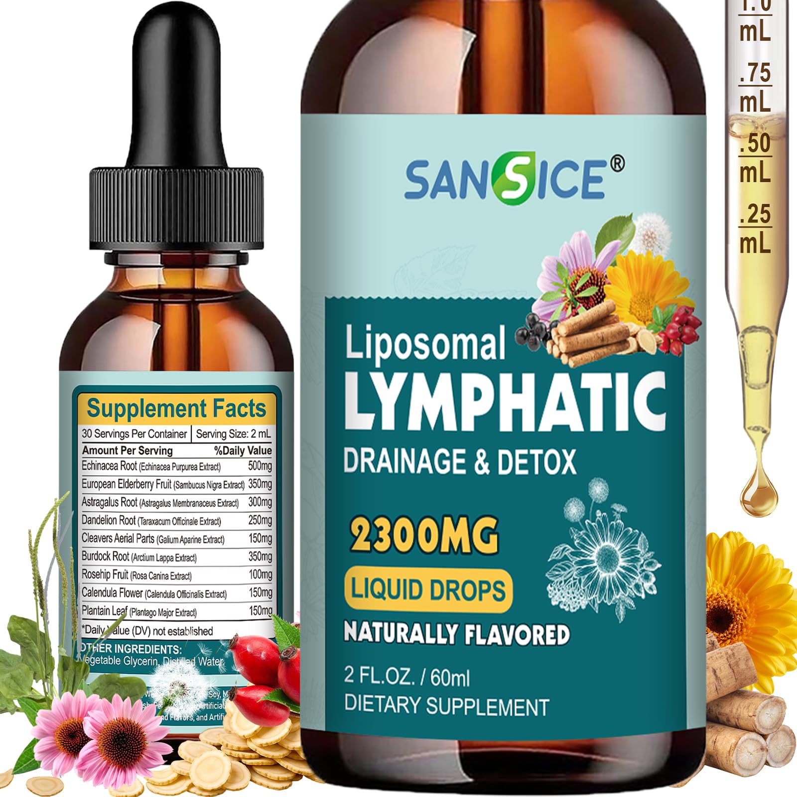 Organic Lymphatic Drainage Drops - Lymphatic Drainage Supplement with Echinacea for Lymph System Support, Elderberry, Astragalus, Cleavers, Burdock & Dandelion for Lymphatic Cleanse & Detox-2 Fl Oz - dailyvitalstore