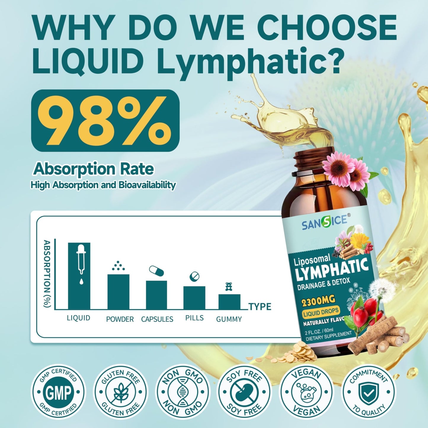 Organic Lymphatic Drainage Drops - Lymphatic Drainage Supplement with Echinacea for Lymph System Support, Elderberry, Astragalus, Cleavers, Burdock & Dandelion for Lymphatic Cleanse & Detox-2 Fl Oz - dailyvitalstore
