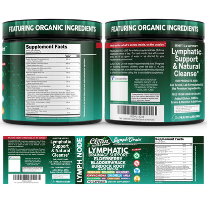 Organic Lymphatic Drainage Supplements | Elderberry Bladderwrack Burdock Root Black Seed Oil Spirulina Sea Moss Ashwagandha Chlorella Amla Beet Moringa Chlorophyll Lymph System Capsules By Clean Nutra - dailyvitalstore