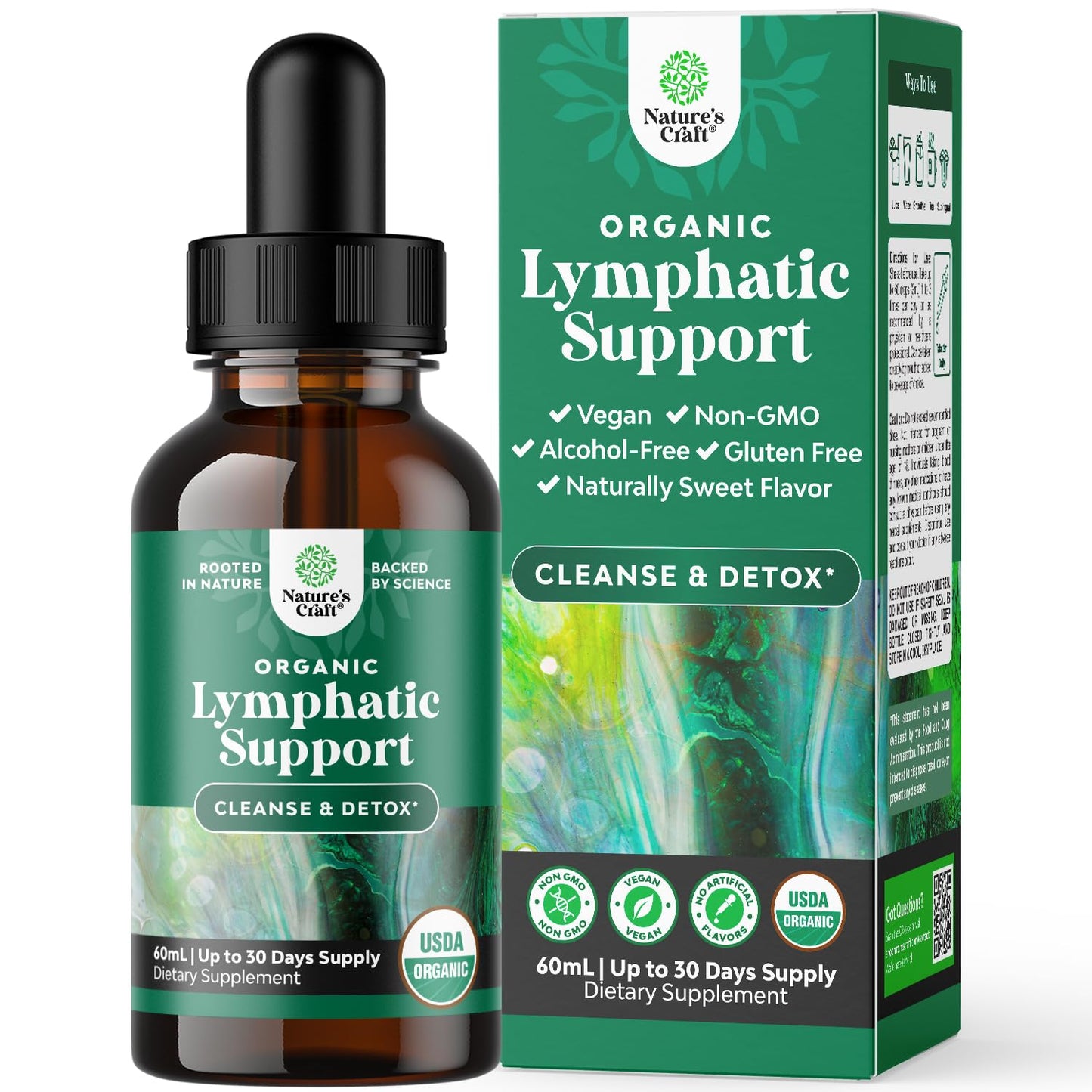 Organic Lymphatic Support Drainage Drops - Herbal Lymphatic Cleanse and Immune Support Supplement with Organic Echinacea Goldenseal & Red Clover Extract - Vegan Non GMO and Alcohol Free - 2 Fl Oz - dailyvitalstore