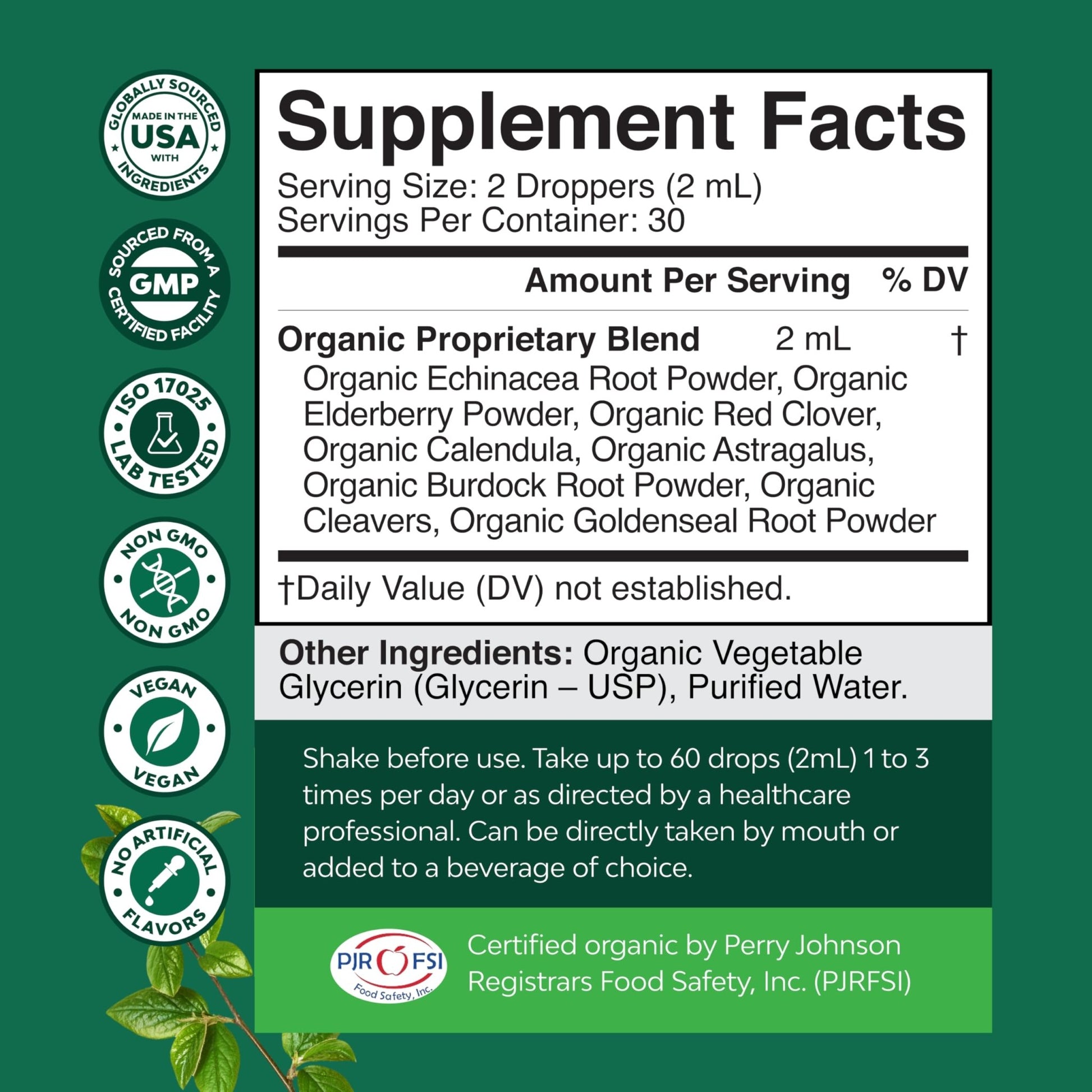 Organic Lymphatic Support Drainage Drops - Herbal Lymphatic Cleanse and Immune Support Supplement with Organic Echinacea Goldenseal & Red Clover Extract - Vegan Non GMO and Alcohol Free - 2 Fl Oz - dailyvitalstore
