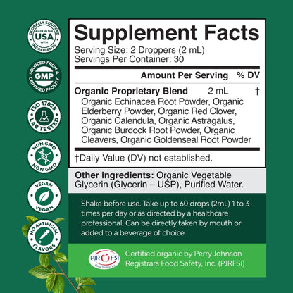 Organic Lymphatic Support Drainage Drops - Herbal Lymphatic Cleanse and Immune Support Supplement with Organic Echinacea Goldenseal & Red Clover Extract - Vegan Non GMO and Alcohol Free - 2 Fl Oz - dailyvitalstore