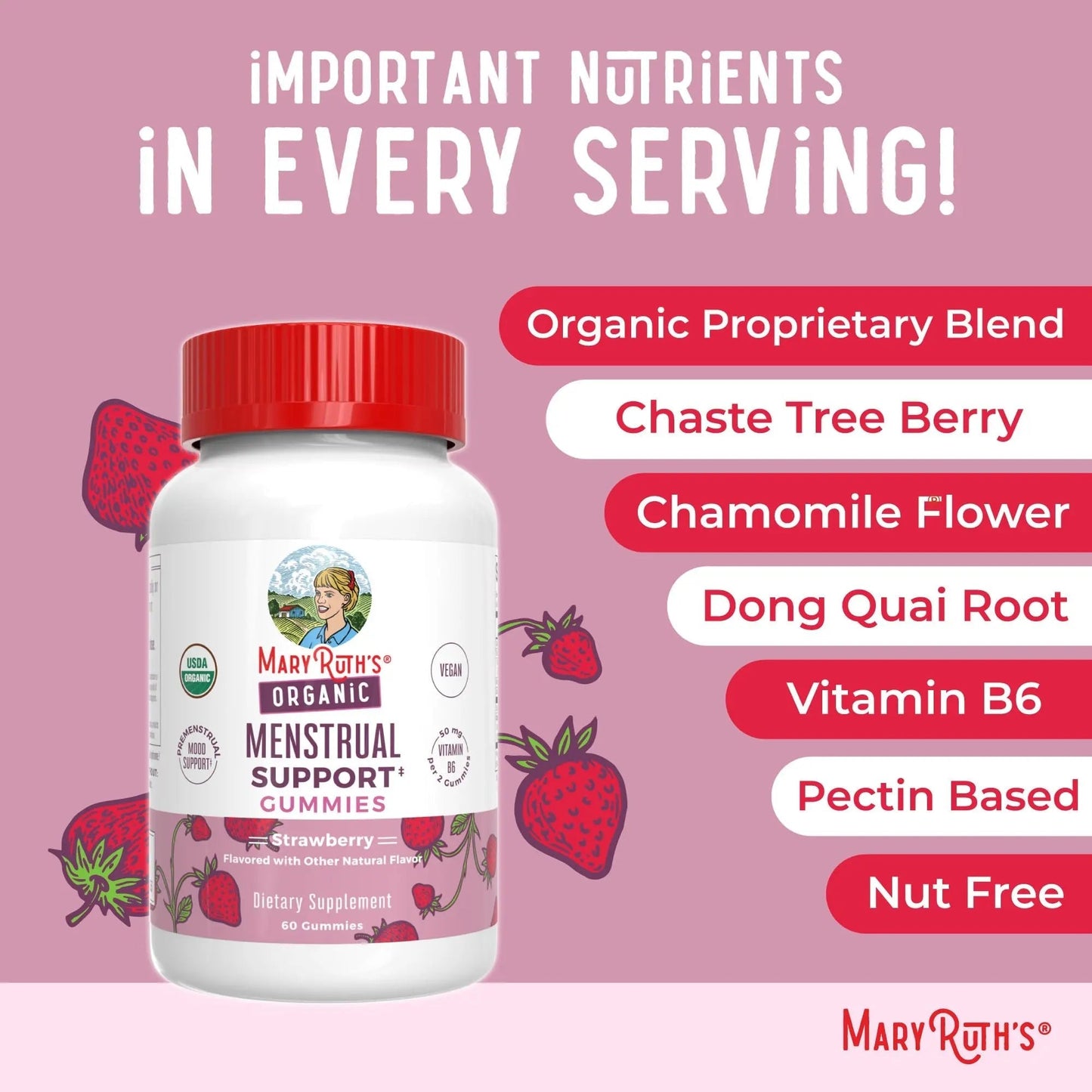 Organic Menstrual Support Gummies by MaryRuth's | for The Relief of Common Symptoms of Premenstrual Syndrome | PMS Support | Premenstrual Mood Support | USDA Organic | Non-GMO | Vegan | 30 Servings - dailyvitalstore