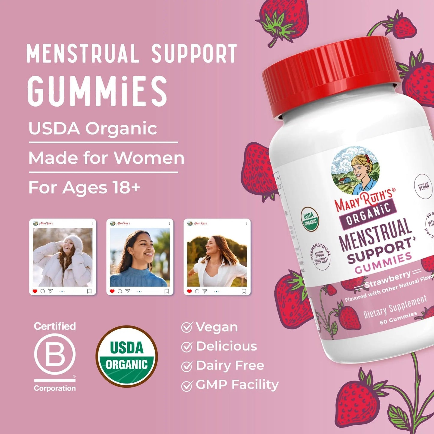 Organic Menstrual Support Gummies by MaryRuth's | for The Relief of Common Symptoms of Premenstrual Syndrome | PMS Support | Premenstrual Mood Support | USDA Organic | Non-GMO | Vegan | 30 Servings - dailyvitalstore