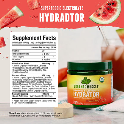 Organic Muscle Hydrator | Natural Electrolyte Powder for Peak Performance & Recovery - Watermelon Flavor, 20 Servings - dailyvitalstore