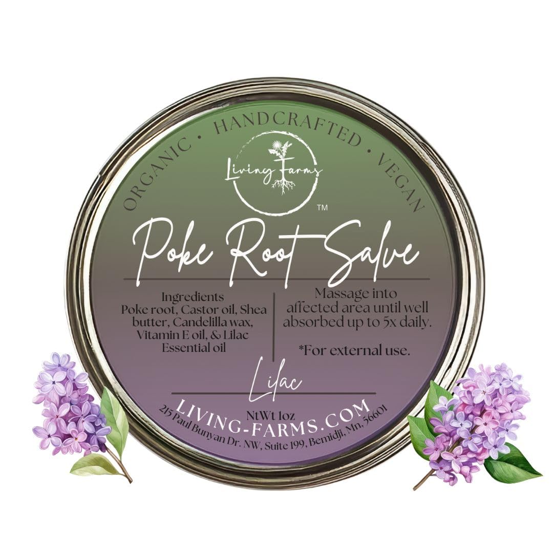 Organic Poke Root Castor Oil Salve | Vegan Lymphatic Support | Enriched with Essential Oils | Cysts, Boils, Fibroids, Swollen Lymph Nodes, Breast & Joint (1oz, Lilac) - dailyvitalstore