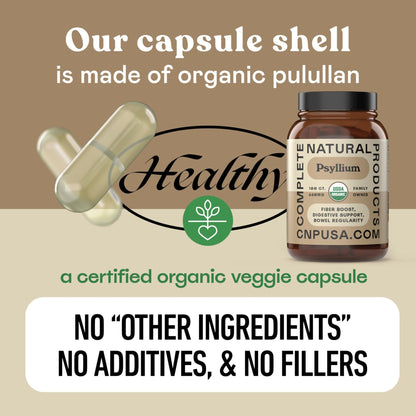 Organic Psyllium Husk Capsules 660mg - Fiber Caps Supplement, Psyllium Capsules for Digestive Regularity, Colon Cleanse Support, Unflavored Whole - dailyvitalstore