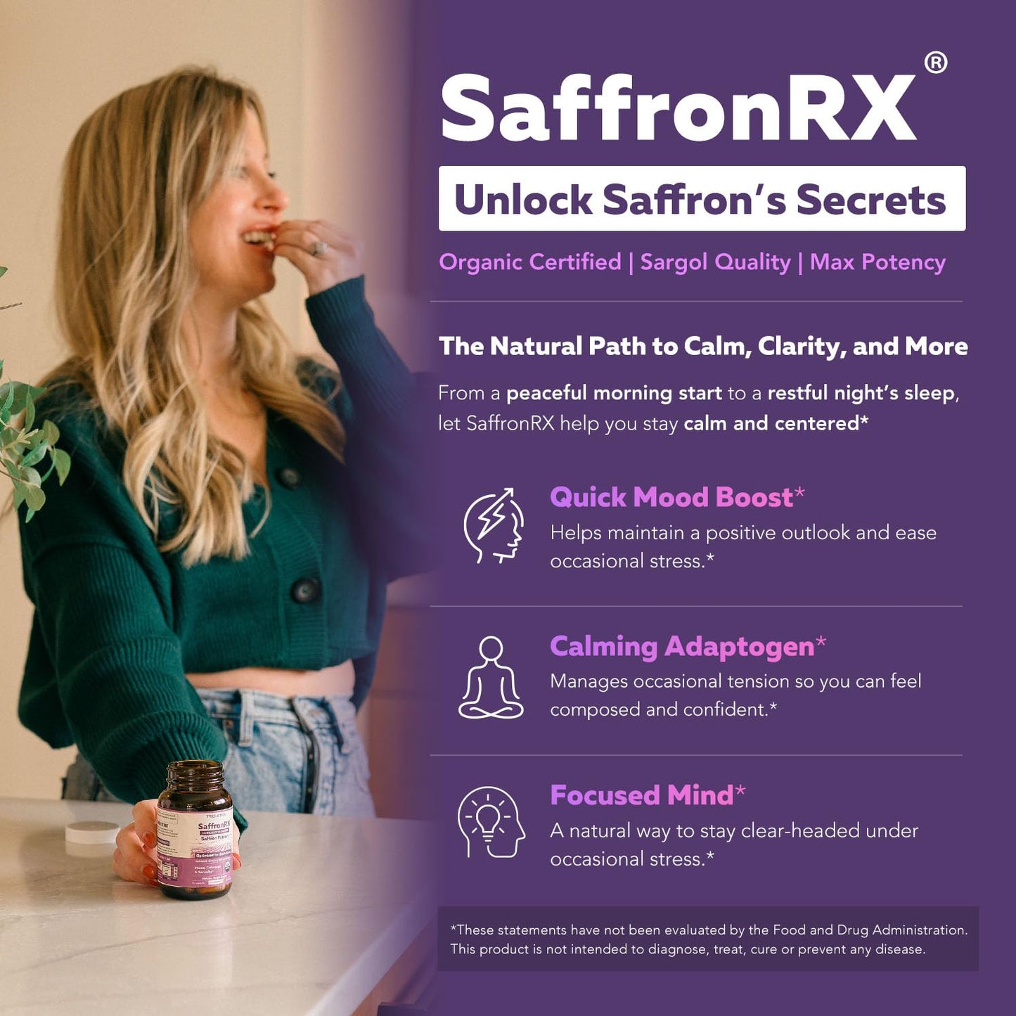 Organic Saffron Extract: Optimized Extract with Safromotivines, Safranal, and Crocins – Clinically Studied | Premium Persian Sargol Quality | Supports Mood, - dailyvitalstore