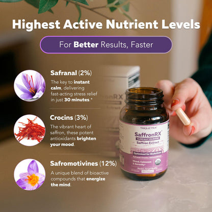 Organic Saffron Extract: Optimized Extract with Safromotivines, Safranal, and Crocins – Clinically Studied | Premium Persian Sargol Quality | Supports Mood, - dailyvitalstore