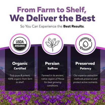 Organic Saffron Extract: Optimized Extract with Safromotivines, Safranal, and Crocins – Clinically Studied | Premium Persian Sargol Quality | Supports Mood, - dailyvitalstore