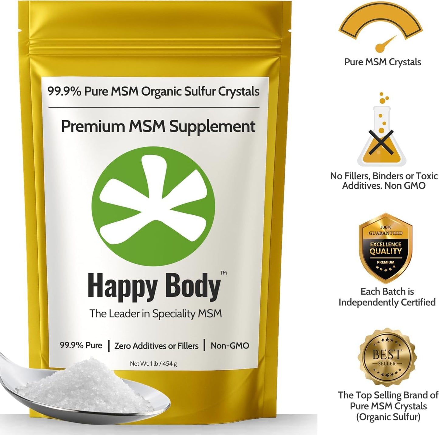 Organic Sulfur Crystals | 99.9% Pure MSM Crystals for Joint Support, Recovery, Hair, Skin & Nails | 90 Servings | 1 lb Bag - dailyvitalstore