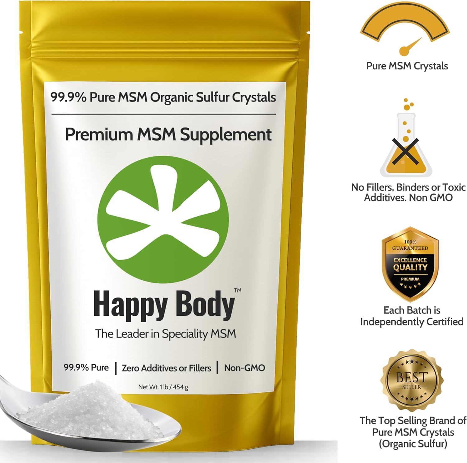 Organic Sulfur Crystals | 99.9% Pure MSM Crystals for Joint Support, Recovery, Hair, Skin & Nails | 90 Servings | 1 lb Bag - dailyvitalstore
