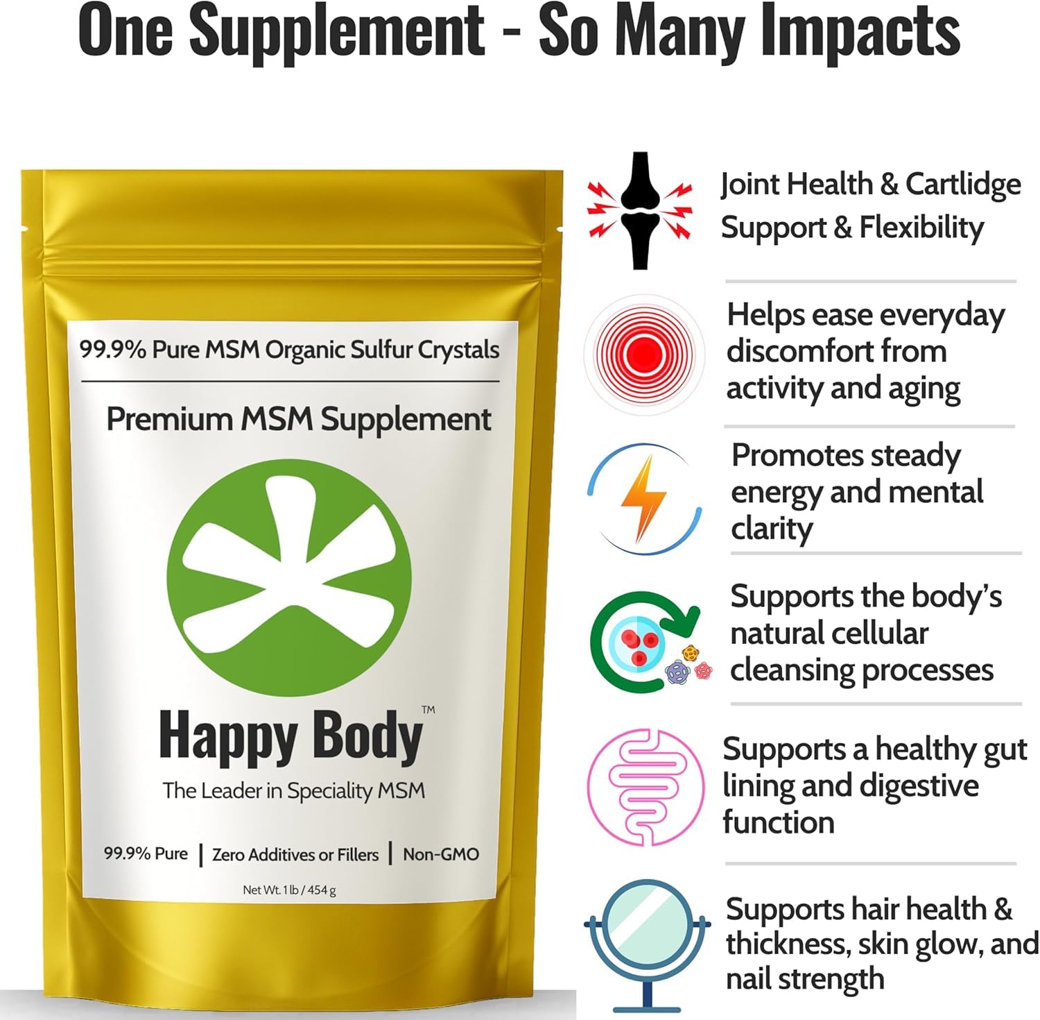 Organic Sulfur Crystals | 99.9% Pure MSM Crystals for Joint Support, Recovery, Hair, Skin & Nails | 90 Servings | 1 lb Bag - dailyvitalstore