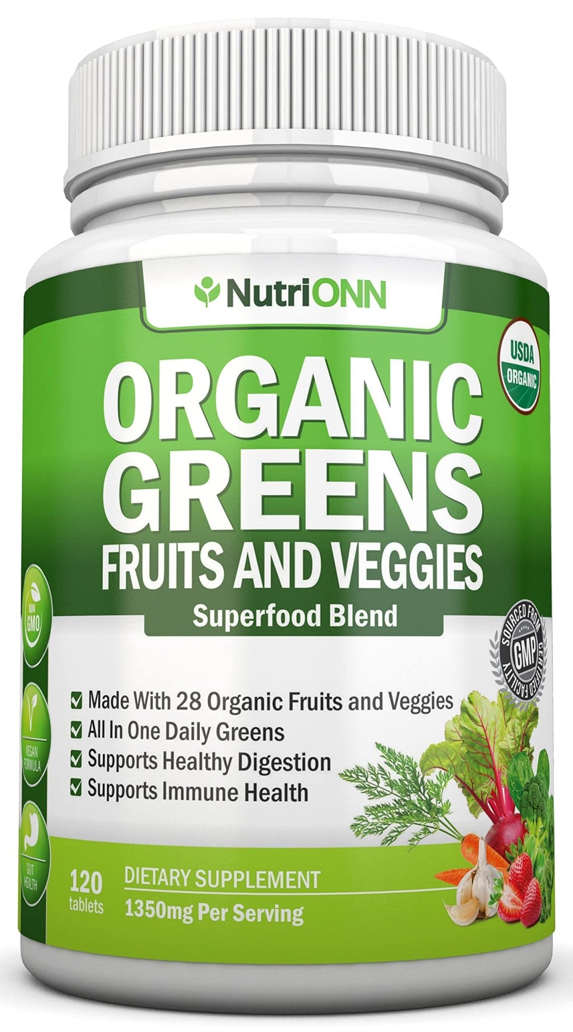 Organic Super Greens Capsules - Fruit And Vegetable Supplements - 120 Count - 28 USDA Organic & Vegan Premium Ingredients - Superfood Blend For Immune Health, Digestion & Energy - Whole Food Vitamins - dailyvitalstore