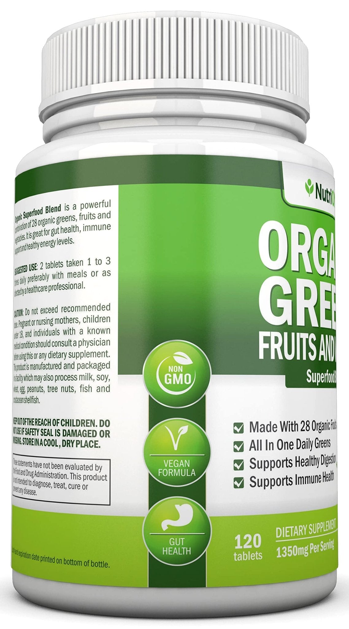 Organic Super Greens Capsules - Fruit And Vegetable Supplements - 120 Count - 28 USDA Organic & Vegan Premium Ingredients - Superfood Blend For Immune Health, Digestion & Energy - Whole Food Vitamins - dailyvitalstore