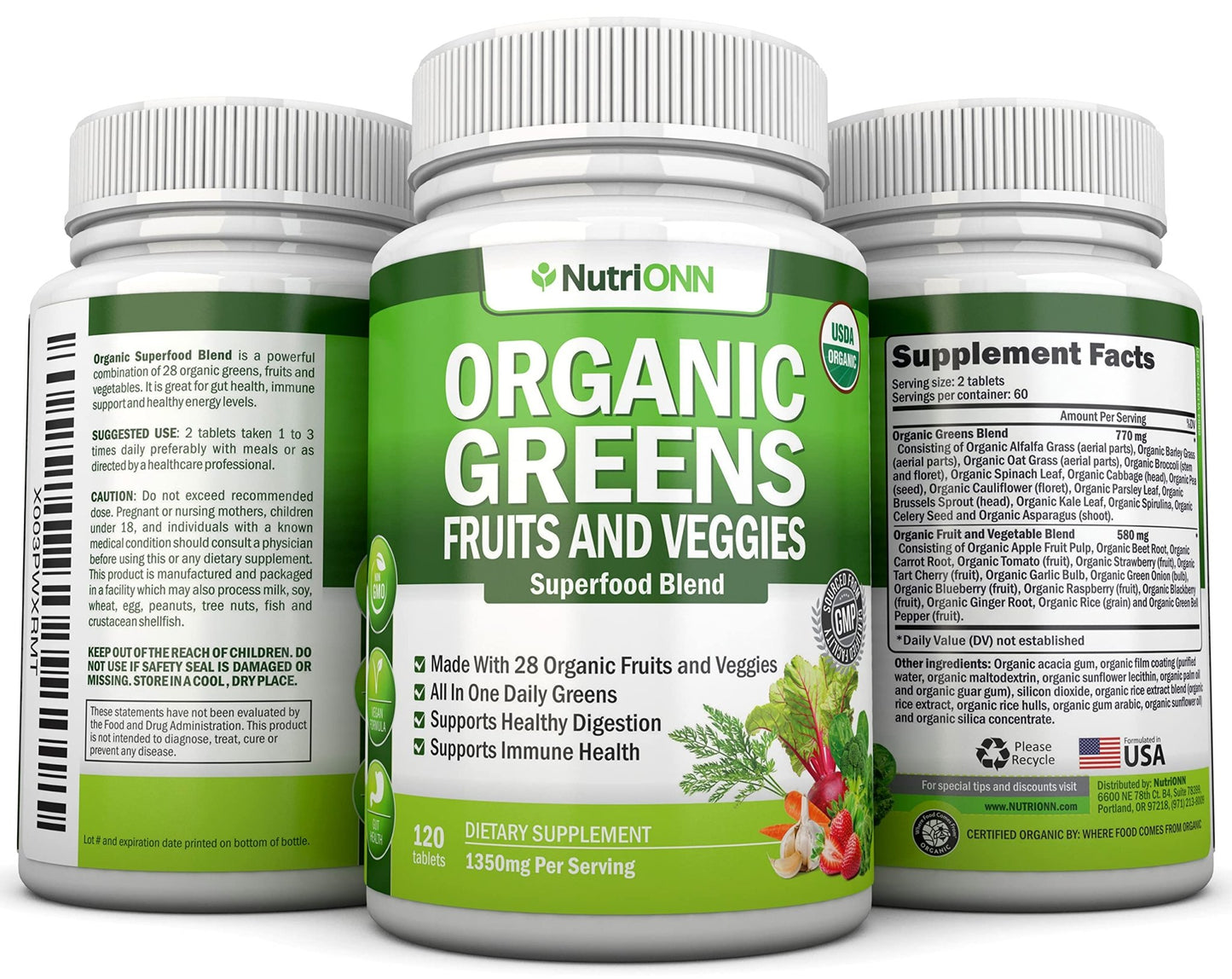 Organic Super Greens Capsules - Fruit And Vegetable Supplements - 120 Count - 28 USDA Organic & Vegan Premium Ingredients - Superfood Blend For Immune Health, Digestion & Energy - Whole Food Vitamins - dailyvitalstore