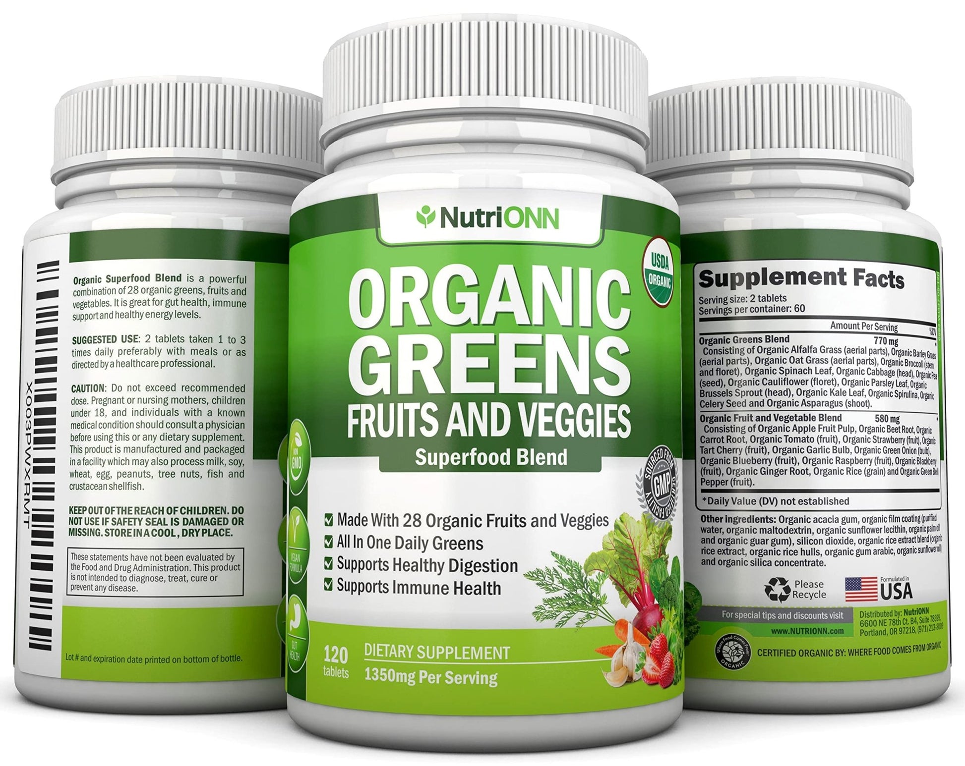 Organic Super Greens Capsules - Fruit And Vegetable Supplements - 120 Count - 28 USDA Organic & Vegan Premium Ingredients - Superfood Blend For Immune Health, Digestion & Energy - Whole Food Vitamins - dailyvitalstore