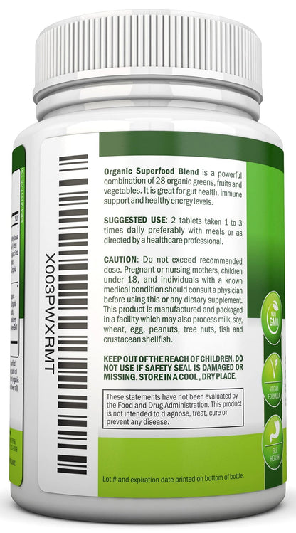 Organic Super Greens Capsules - Fruit And Vegetable Supplements - 120 Count - 28 USDA Organic & Vegan Premium Ingredients - Superfood Blend For Immune Health, Digestion & Energy - Whole Food Vitamins - dailyvitalstore