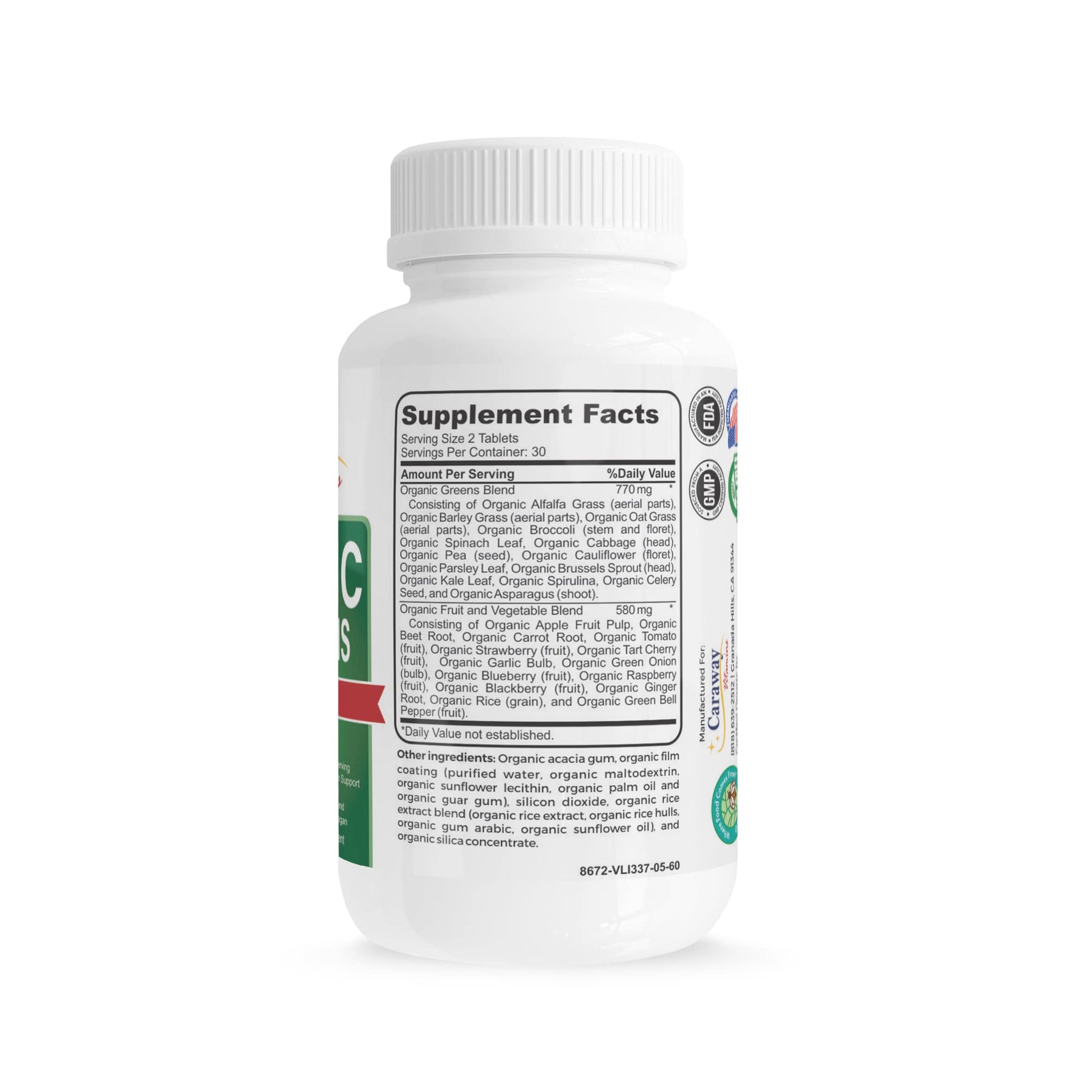 Organic Superfoods Vitamins Super Greens Complex by Caraway Vitamins 1,350 mg per Serving 28 Fruits Vegetables Greens 60 Count Tablets Non-GMO Natural for Men & Women - dailyvitalstore