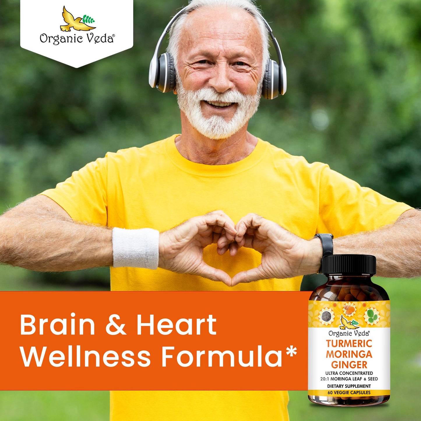Organic Veda Turmeric Moringa Ginger Capsules - Super Antioxidants & Curcumin Supplement with 20:1 Moringa Leaf & Seed Extract, Black Pepper - Energy, Joints, Heart Health Support - 60 Vegan Pills - dailyvitalstore