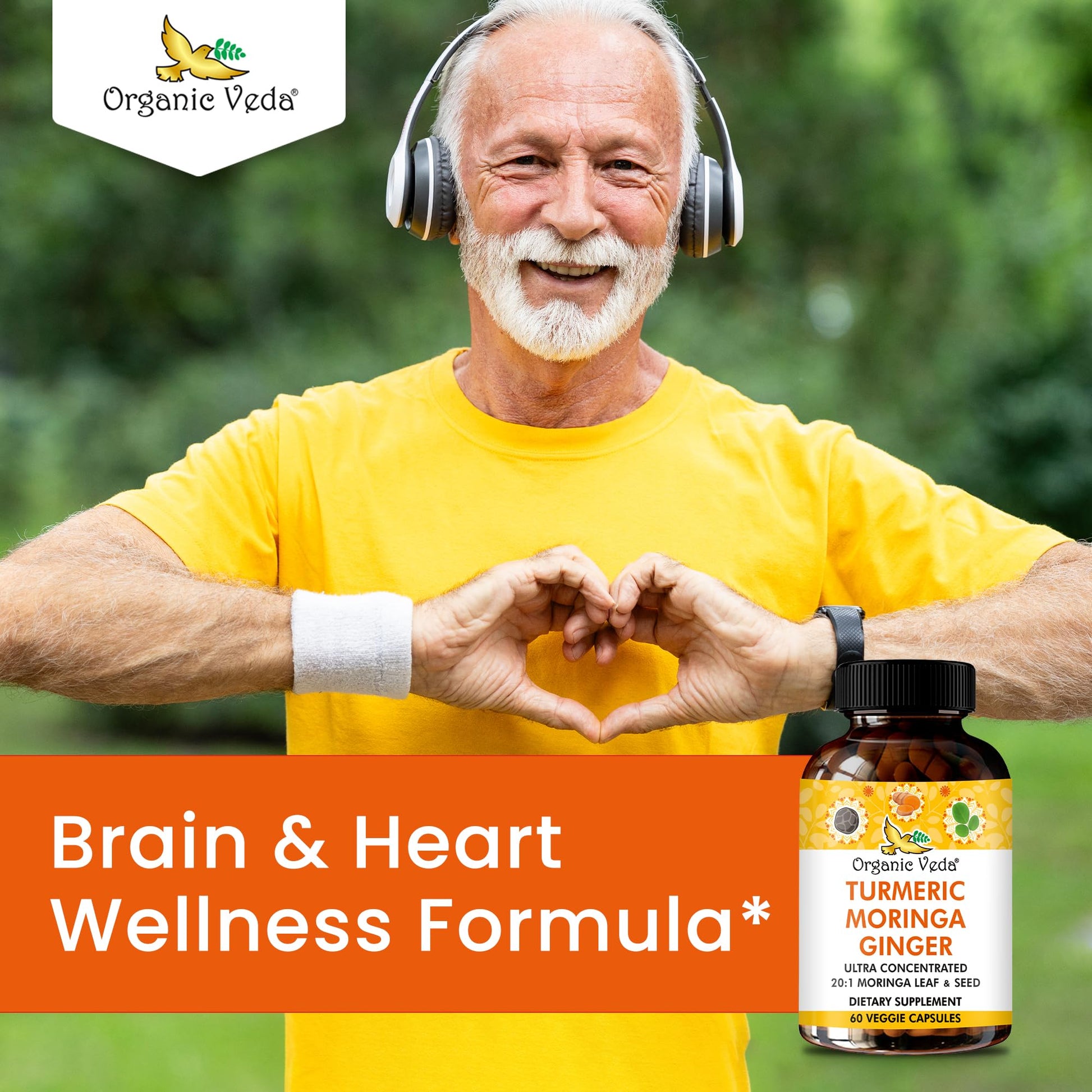 Organic Veda Turmeric Moringa Ginger Capsules - Super Antioxidants & Curcumin Supplement with 20:1 Moringa Leaf & Seed Extract, Black Pepper - Energy, Joints, Heart Health Support - 60 Vegan Pills - dailyvitalstore