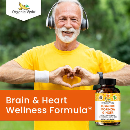 Organic Veda Turmeric Moringa Ginger Capsules - Super Antioxidants & Curcumin Supplement with 20:1 Moringa Leaf & Seed Extract, Black Pepper - Energy, Joints, Heart Health Support - 60 Vegan Pills - dailyvitalstore