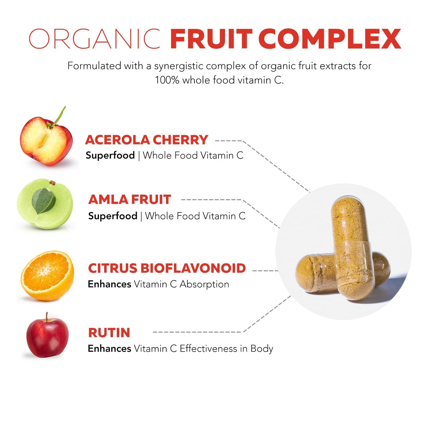 Organic Vitamin C | Whole Food Vitamin C from Fruit Plus Absorption Enhancing Cofactors - Vegan, Enhanced Bioavailability - Immune Support - dailyvitalstore
