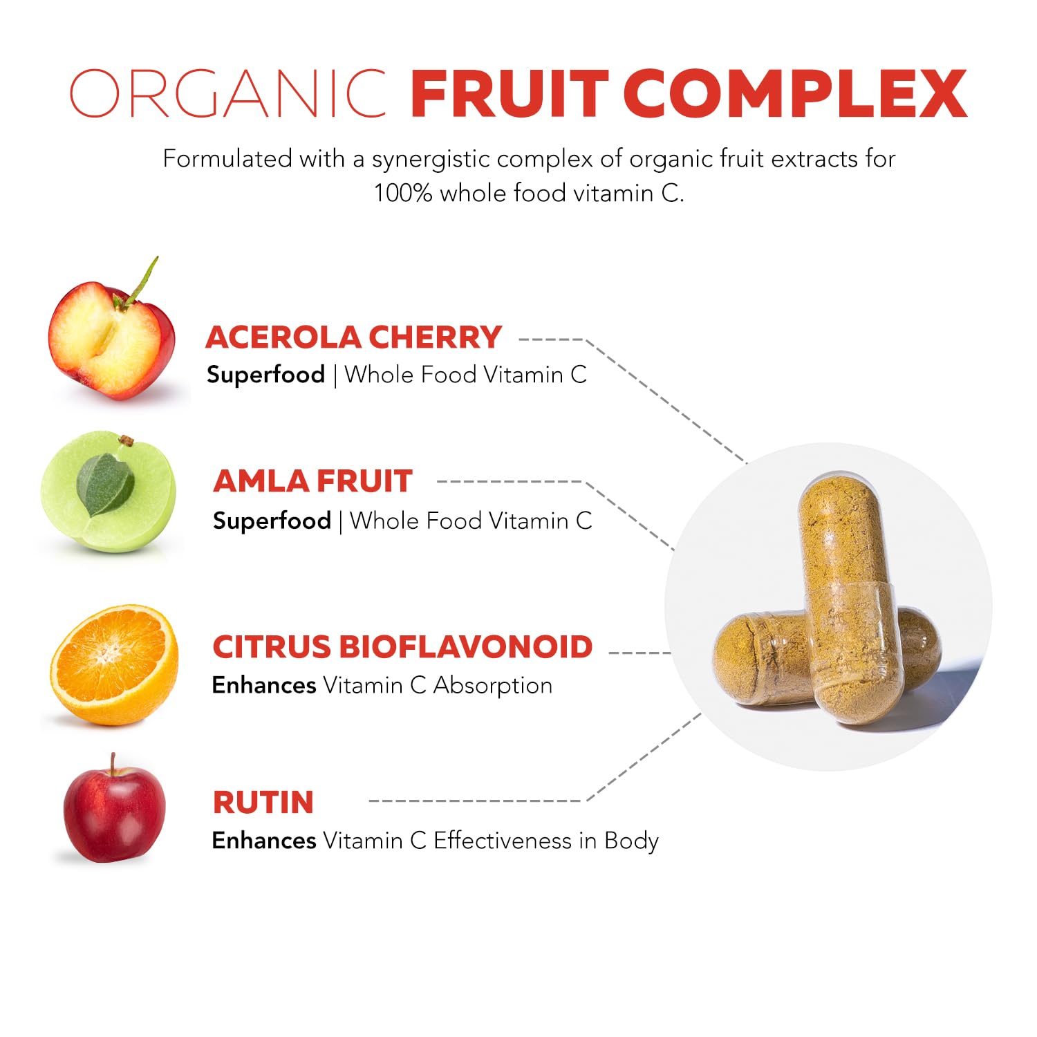 Organic Vitamin C | Whole Food Vitamin C from Fruit Plus Absorption Enhancing Cofactors - Vegan, Enhanced Bioavailability - Immune Support - dailyvitalstore