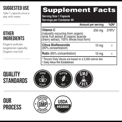Organic Vitamin C | Whole Food Vitamin C from Fruit Plus Absorption Enhancing Cofactors - Vegan, Enhanced Bioavailability - Immune Support - dailyvitalstore