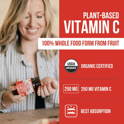 Organic Vitamin C | Whole Food Vitamin C from Fruit Plus Absorption Enhancing Cofactors - Vegan, Enhanced Bioavailability - Immune Support - dailyvitalstore