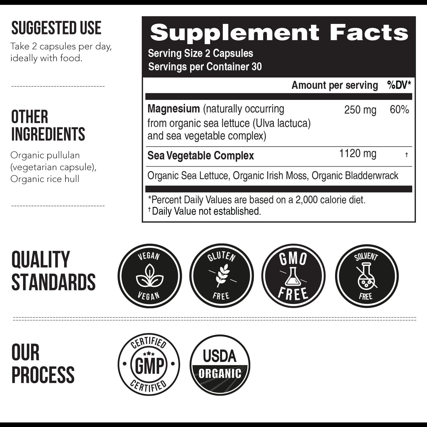 Organic Whole Food Magnesium Supplement - Plant-Based, Organic Sea Vegetable Complex - 250 mg Per Serving | Water Extracted | Gentle on Stomach | Supports Energy, Sleep, Muscle, Heart - 60 Capsules - dailyvitalstore